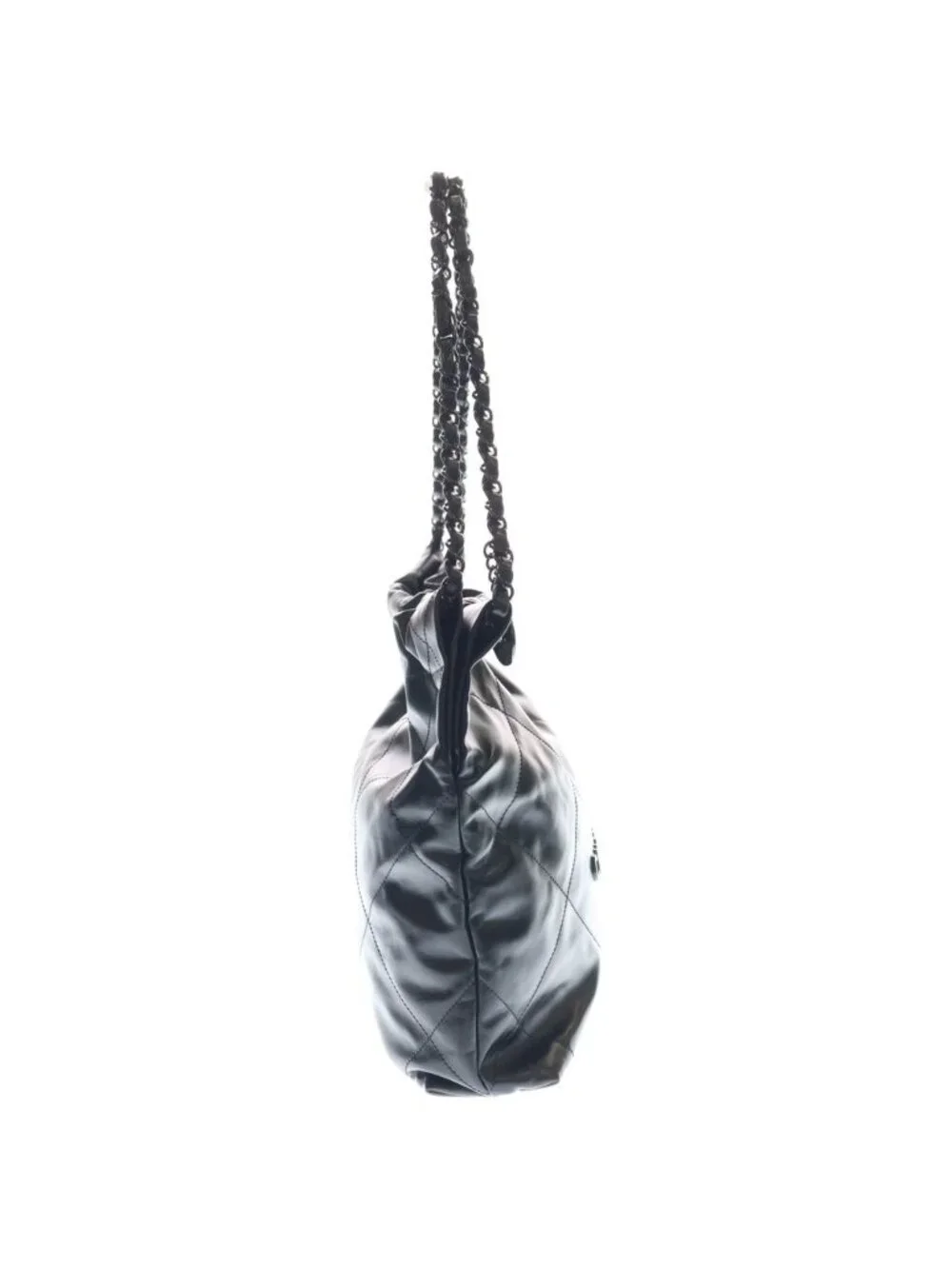 Chanel 22 Small Shiny Calfskin Black Chain Shoulder Bag Tote Plate